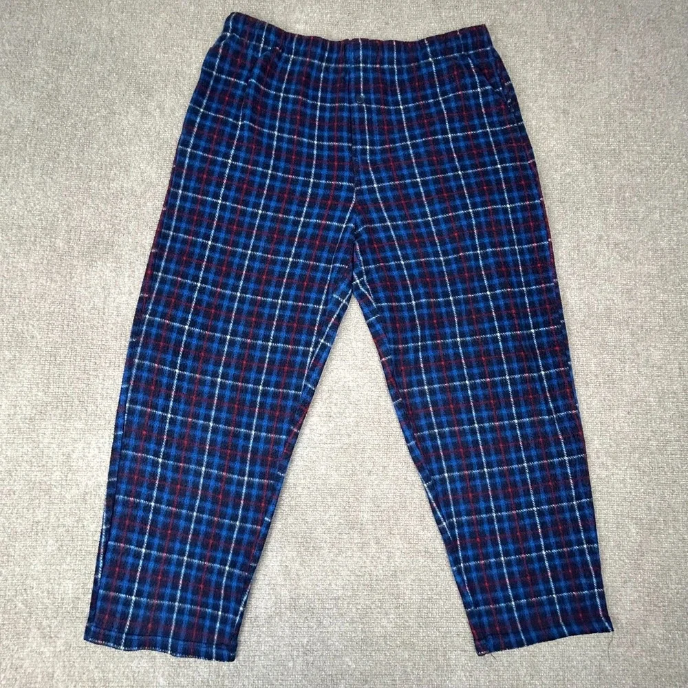 Fruit Of The Loom Pajama Pants Mens XL(40-42) Blue Red Plaid Fleece Sleepwear